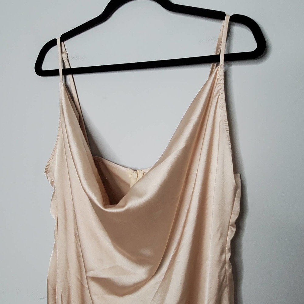 PRETTYLITTLETHING Champagne Satin Strappy Cowl Neck Sleeveless Midi Dress Sz 12 - Picture 7 of 8